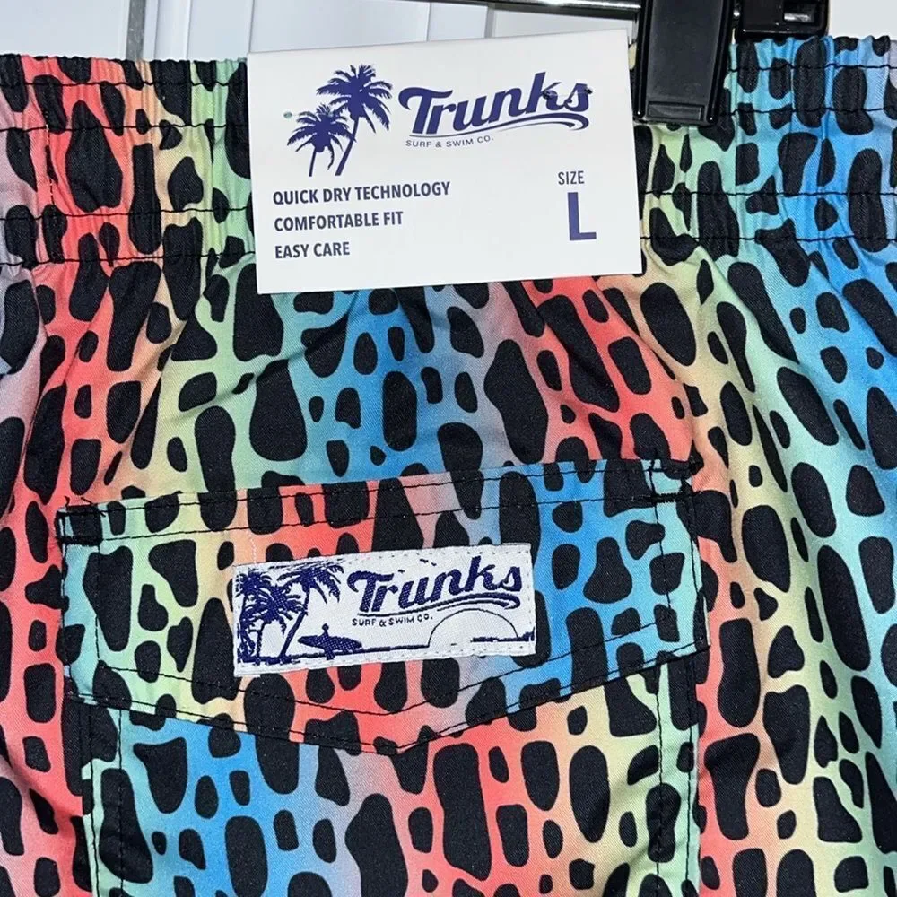 New Trunks Surf & Swim Co 3 Pocket Rainbow LBGTQ Leopard Print Lined Swim Shorts